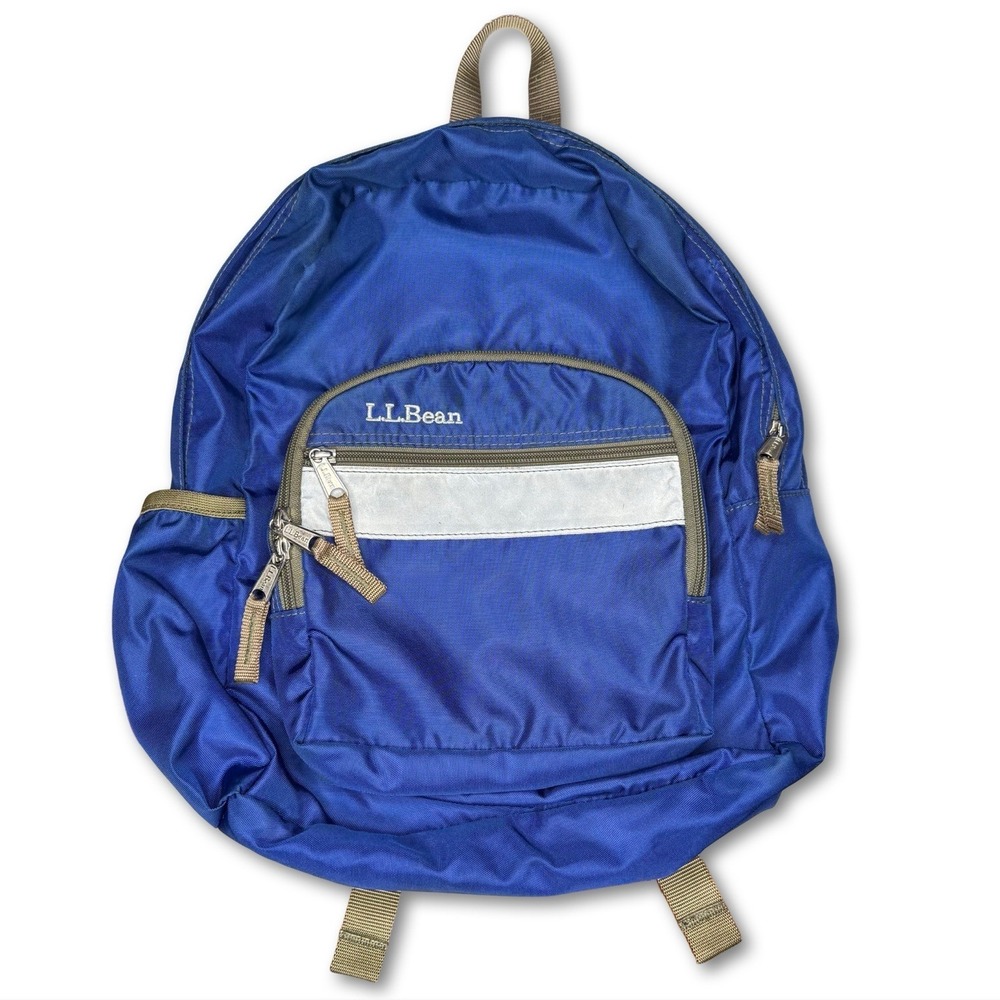 VTG LL Bean Mini‎ Backpack Blue Reflective Stripe School Travel Daypack